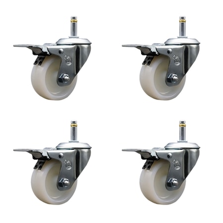 Service Caster 4'' Nylon Swivel 7/16'' Grip Ring Stem Caster Set with Total Lock Brake, 4PK SCC-GRTTL20S414-NYS-716138-4